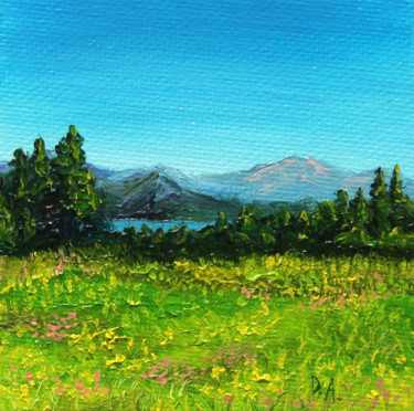 Rocky Mountains Impasto Painting Green Park Small wall art Original Painting Oil on panel Park Landscape Colorful painting