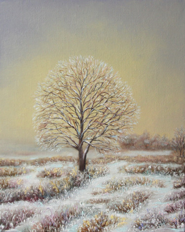Painting titled "First snow" by Dinara Aristo, Original Artwork, Oil