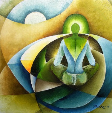 Malerei mit dem Titel "Meditation" von Dinesh Thakur D.C.Thakur, Original-Kunstwerk, Öl