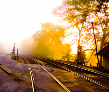 Fotografia intitolato "Railway tracks at s…" da Dinil Samarasinha, Opera d'arte originale, Fotografia manipolata