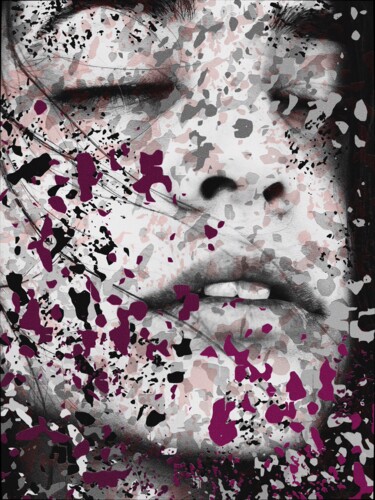 Painting titled "ABSTRACT ART FACE #…" by Diogo Cruz, Original Artwork, Digital Painting Mounted on Wood Panel