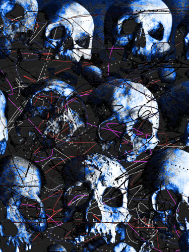Painting titled "ABSTRACT ART SKULL…" by Diogo Cruz, Original Artwork, Digital Painting Mounted on Wood Panel