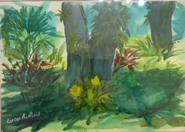 Painting titled "Jardim da Fazenda" by Diogo Mariscal, Original Artwork, Watercolor