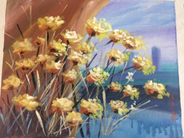 Pintura intitulada "Flores sob a ponte" por Diogo Mariscal, Obras de arte originais, Acrílico Montado em Vidro