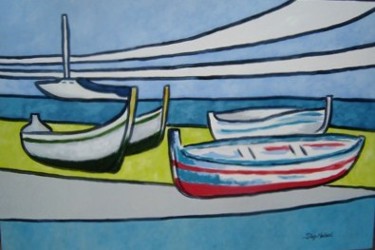 Painting titled "Barcos (Boats)" by Diogo Mariscal, Original Artwork, Oil