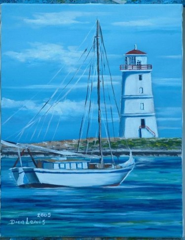 Painting titled "Haitian Boat" by Dion Lewis, Original Artwork, Oil