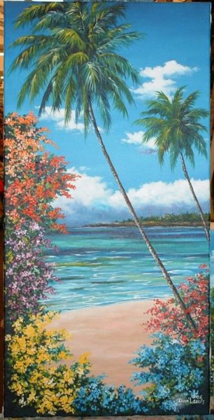 Painting titled "Plam Beach Flowers" by Dion Lewis, Original Artwork, Oil