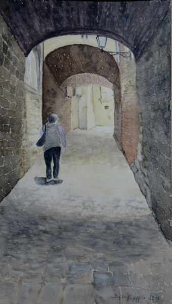 Passaggi in ombra a Volterra Malerei mit dem Titel "Passaggi in ombra a…" von Dipingipeggio, Original-Kunstwerk, Aquarell