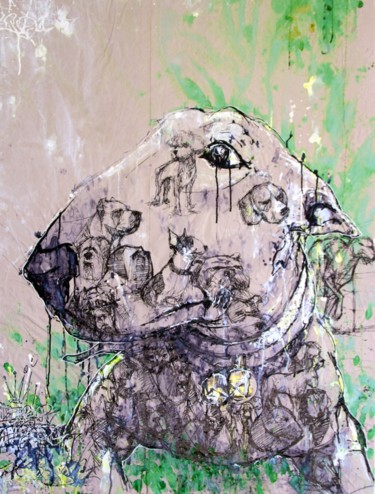 Peinture intitulée "Bull Terrier" par Dire 132, Œuvre d'art originale