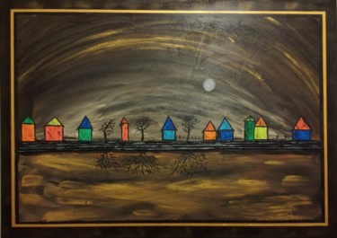 Painting titled "Golden City" by Dirk Jetter, Original Artwork, Acrylic