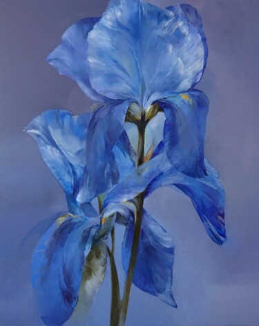 Painting titled "Голубой ирис" by Disadi Danusya, Original Artwork, Oil