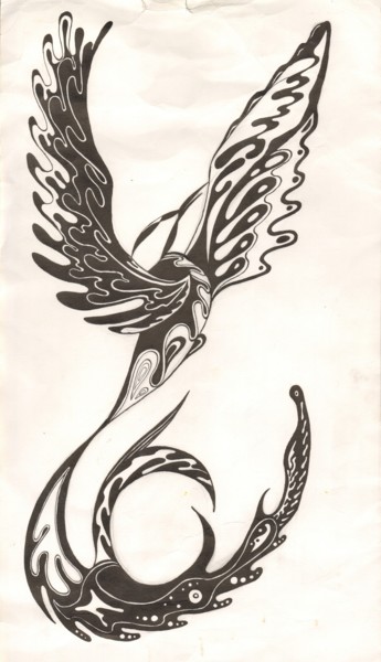 Рисунок под названием "The bird of happine…" - Вероника Абрамова, Подлинное произведение искусства, Чернила