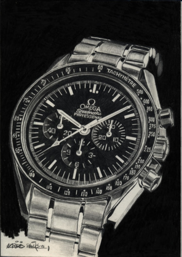 Tekening getiteld "Omega Speedmaster" door Fabrizio Boldrini, Origineel Kunstwerk, Grafiet