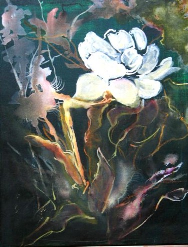 Painting titled "White Flower on can…" by Lily Azerad-Goldman, Original Artwork