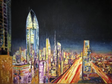 Painting titled "Dubai by night" by Diso, Original Artwork, Oil