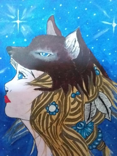Painting titled "la femme loup" by Didier Nicolau, Original Artwork, Acrylic Mounted on Wood Stretcher frame