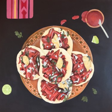 Painting titled "Orden de tacos al p…" by Di So Va, Original Artwork, Oil Mounted on Wood Panel