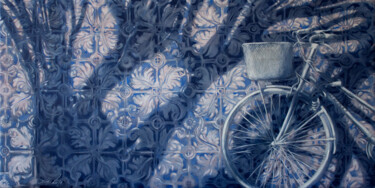 Pintura titulada "White bicycle" por Dita Lūse, Obra de arte original, Oleo