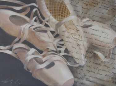 Painting titled "Pointe shoes" by Dita Lūse, Original Artwork, Oil Mounted on Wood Stretcher frame
