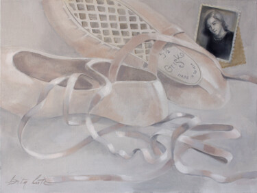Painting titled "Pointe shoes II" by Dita Lūse, Original Artwork, Oil Mounted on Wood Stretcher frame