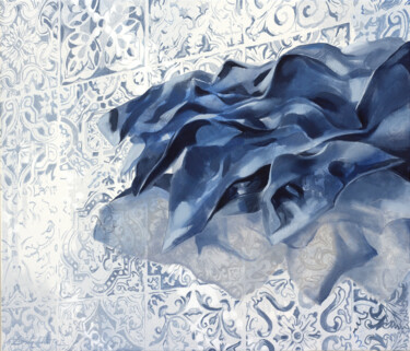Painting titled "Blue rose" by Dita Lūse, Original Artwork, Oil Mounted on Wood Stretcher frame