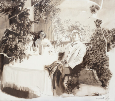 Painting titled "Chekhov's garden" by Dita Lūse, Original Artwork, Oil Mounted on Wood Stretcher frame