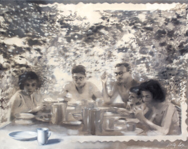 Painting titled "Breakfast in the ga…" by Dita Lūse, Original Artwork, Oil