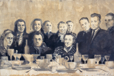 Pintura intitulada "Post-War Reunion" por Dita Lūse, Obras de arte originais, Óleo Montado em Armação em madeira