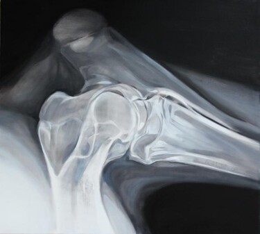 Painting titled "Joint" by Dita Lūse, Original Artwork, Oil Mounted on Wood Stretcher frame