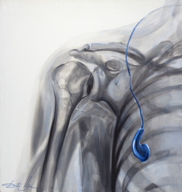 Painting titled "Headphone" by Dita Lūse, Original Artwork, Oil Mounted on Wood Stretcher frame