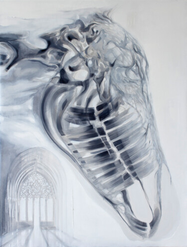 Pintura intitulada "The White Horse" por Dita Lūse, Obras de arte originais, Óleo Montado em Armação em madeira