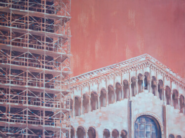 Painting titled "Architecture in pink" by Dita Lūse, Original Artwork, Oil