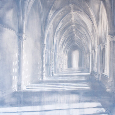 Painting titled "White cloister" by Dita Lūse, Original Artwork, Oil Mounted on artwork_cat.