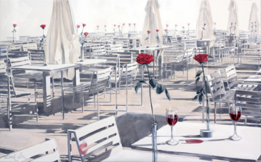 Sun & Roses Painting titled "Sun & Roses" by Dita Luse, Original Art, Oil Mounted on Stretcher frame