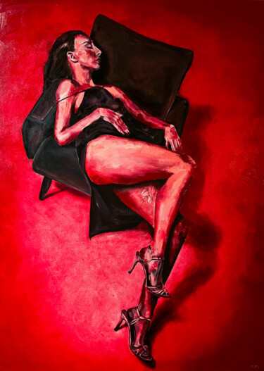 Painting titled "50 shades of red" by Ditim, Original Artwork, Oil Mounted on Wood Stretcher frame