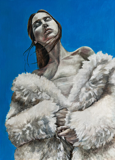 Painting titled "January woman" by Ditim, Original Artwork, Oil Mounted on Wood Stretcher frame