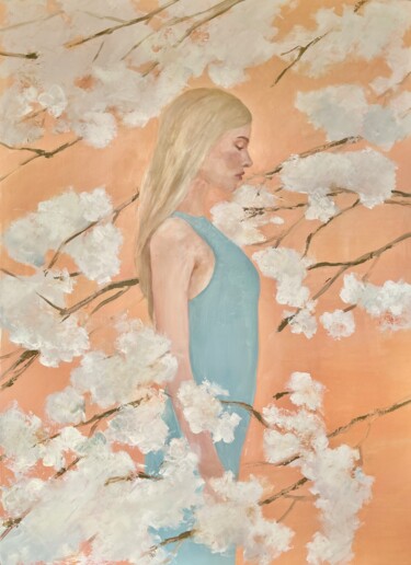 Painting titled "Spring Blossoms" by Ditim, Original Artwork, Oil Mounted on Wood Stretcher frame