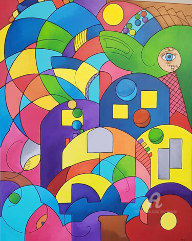 Schilderij getiteld "Colourful trip" door Diva Laranja, Origineel Kunstwerk, Acryl