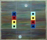 Malerei mit dem Titel "Vierecke,Kreise" von Dival, Original-Kunstwerk, Acryl