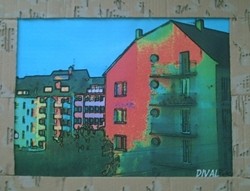 Painting titled "Bunte Häuser 2" by Dival, Original Artwork, Digital Print