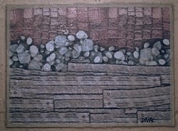 Malerei mit dem Titel "Steine und Bretter" von Dival, Original-Kunstwerk, Digitaldruck
