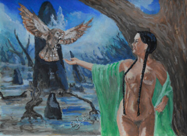 Painting titled "Lady of hte Swamp" by Diviciac, Original Artwork, Gouache