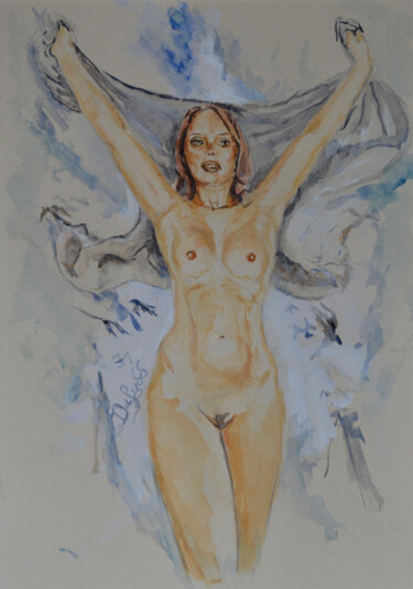 Painting titled "Night Godess" by Diviciac, Original Artwork, Watercolor