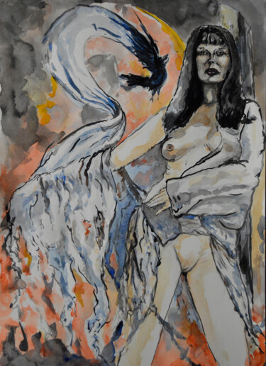 Peinture intitulée "Night Queen" par Diviciac, Œuvre d'art originale, Encre