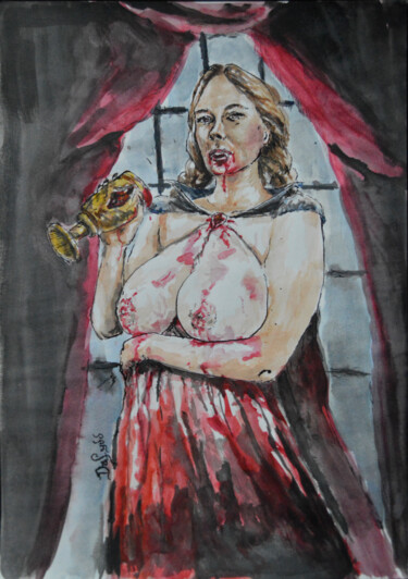 Pintura intitulada "Portrait of a Vampi…" por Diviciac, Obras de arte originais, Tinta