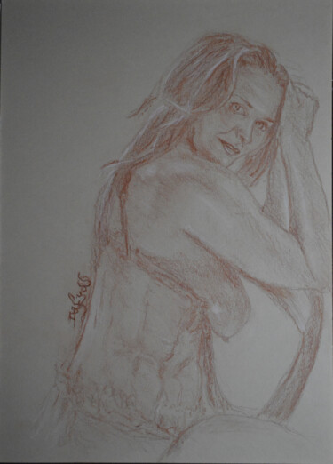 Drawing titled "La Rousse au corset" by Diviciac, Original Artwork, Pencil