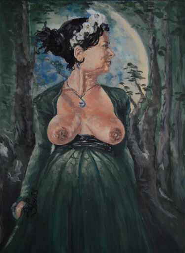 Painting titled "Lady of the Forest" by Diviciac, Original Artwork, Gouache