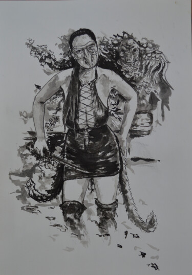 Drawing titled "Masked Gatherer" by Diviciac, Original Artwork, Ink