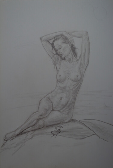 Drawing titled "Sitting nude sketch" by Diviciac, Original Artwork, Pencil