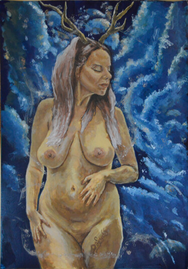 Painting titled "Enchanted melancholy" by Diviciac, Original Artwork, Gouache